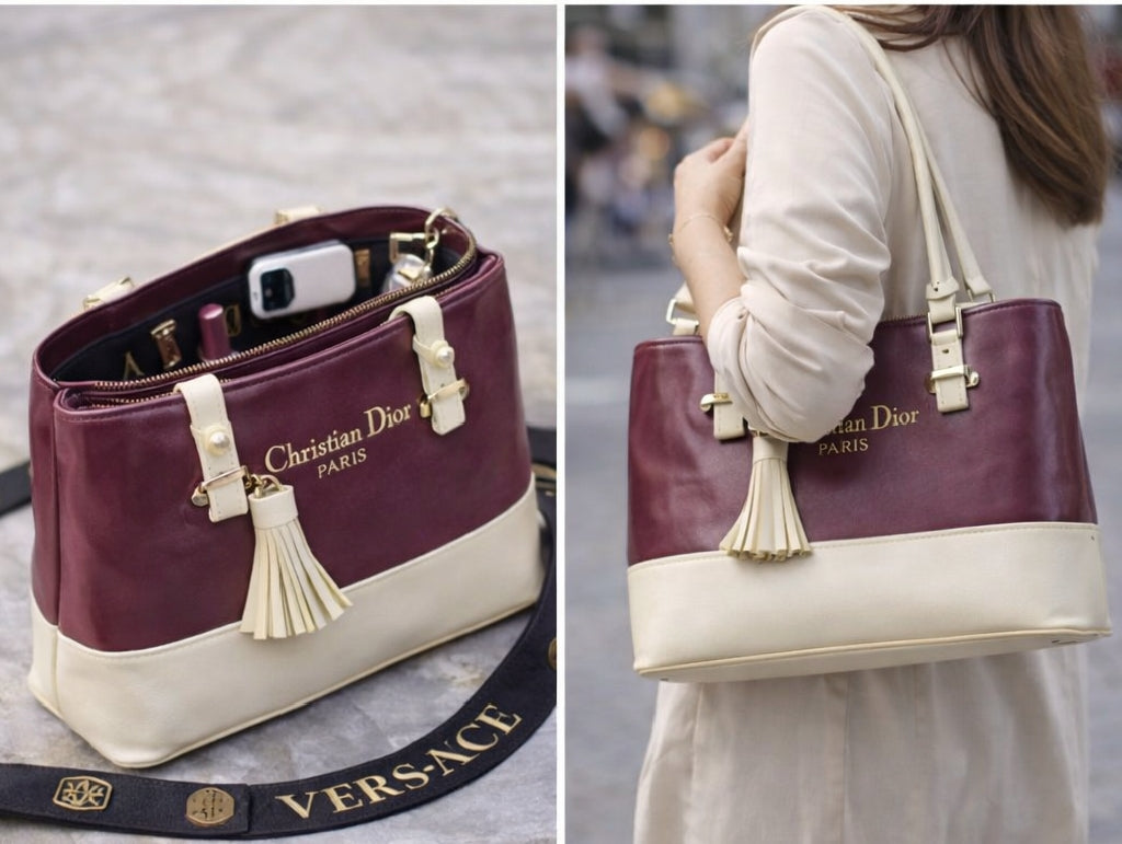 Elegant Two-Tone Ladies Handbag – Premium Tote Bag with Tassel
